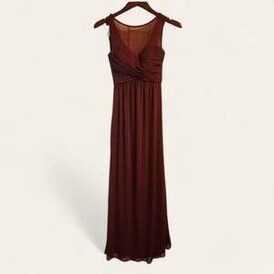 David's Bridal Burgundy Chiffon Maxi Dress Formal Gown Sleeveless Bridesmaid - 0